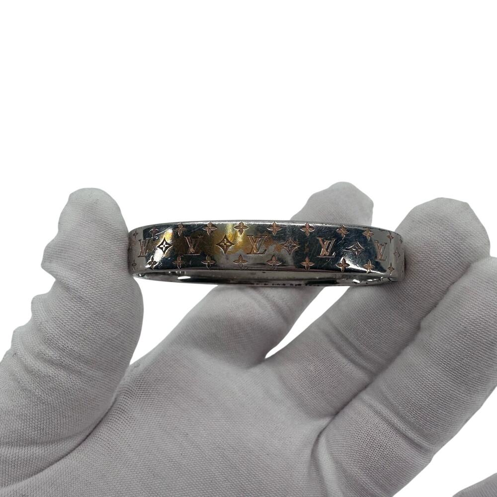 Louis Vuitton LV Nanogram Cuff Bangle Bracelet Silver Monogram Small - Picture 5 of 9